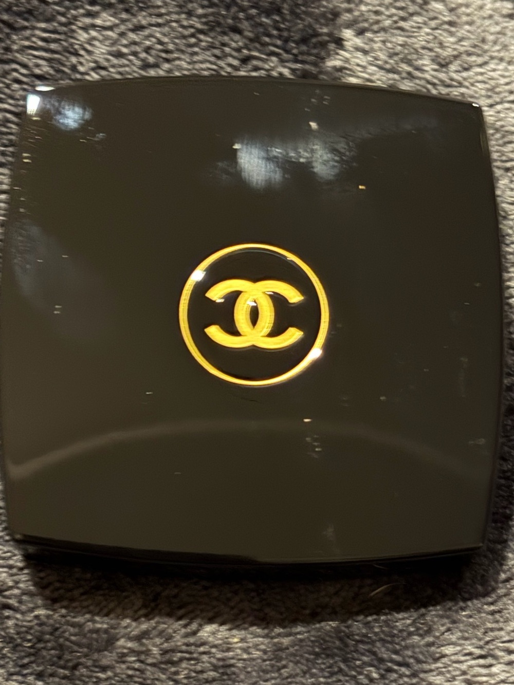 CHANEL Black Compact Eyeshadow Case with Gold Lettering